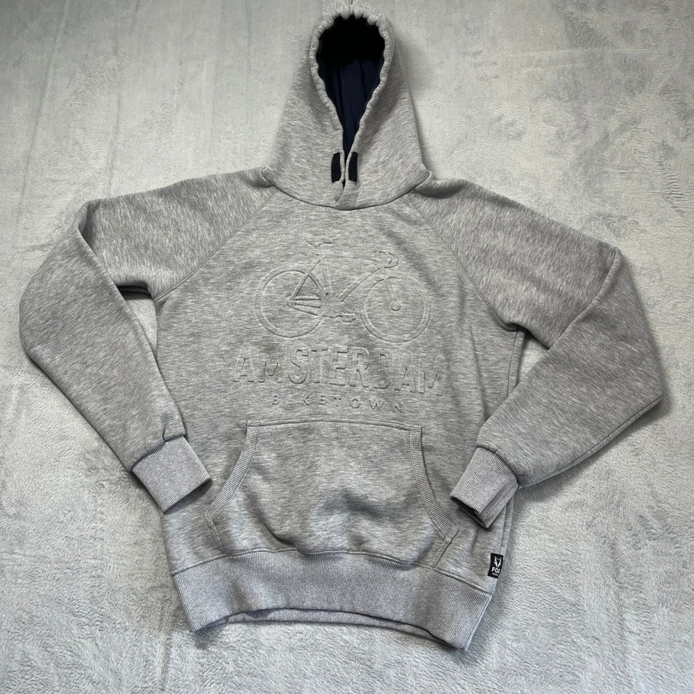 Fox Originals Hoodie Mens Gray Amsterdam Bike Town Embossed Pullover Size M